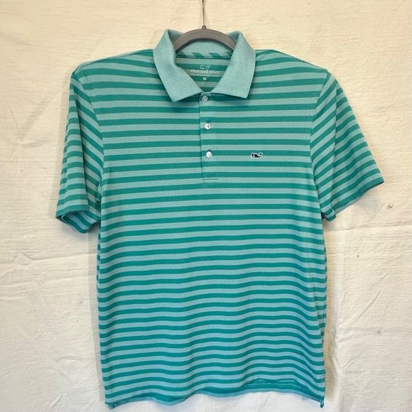 VINEYARD‎ VINES Size Med Mens Polo Shirt Performance Aqua Green Golf Wicking - Picture 1 of 7